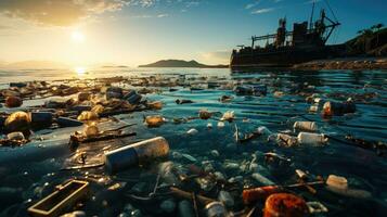 Plastique la pollution une menace à Marin la vie et océan santé ai généré photo