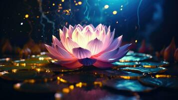 une lotus fleur avec une embrasé lumière une photo de une Divin et éclairé énergie ai généré