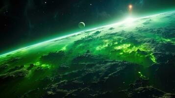 les astronomes une espace vue de Terre de une lumière vert et noir carte ai généré photo