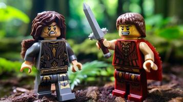 lego guerriers se battre dans une féroce épique duel ai génératif photo