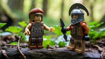 lego guerriers se battre dans une féroce épique duel ai génératif photo