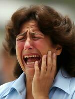 mexicain femme apparaît à être dans douleur de mal de crâne ai génératif photo