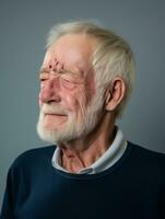 homme avec douleur sur neutre Contexte ai génératif photo