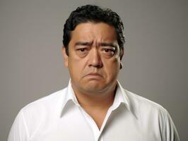 mexicain homme avec douleur sur neutre Contexte ai génératif photo