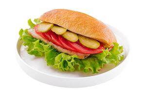 sandwich avec escalope, tomates et mariné concombres photo