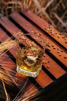 une verre de whisky dans une blé champ photo