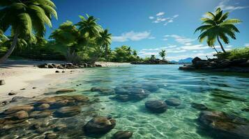 magnifique tropical paradis sablonneux plage et mer avec paume des arbres à bord de mer station balnéaire, bord de mer vacances concept, tourisme photo