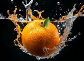 Orange des fruits chute dans le l'eau éclaboussures ai génératif photo
