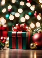 photo de le Noël arbre et cadeau des boites présente Noël lumières content Nouveau année ai génératif
