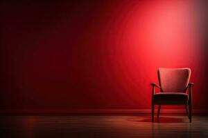 moderne minimaliste intérieur avec un fauteuil sur vide rouge Couleur mur Contexte. photo
