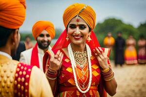 une la mariée dans traditionnel Indien tenue. généré par ai photo