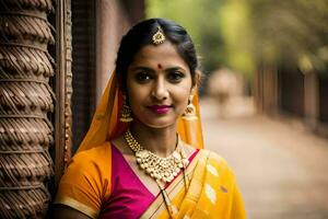 une magnifique Indien femme dans traditionnel tenue. généré par ai photo