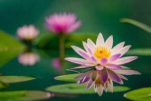 une rose lotus fleur est réfléchi dans le l'eau. généré par ai photo