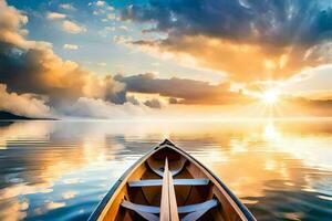 une bateau sur le l'eau à le coucher du soleil. généré par ai photo