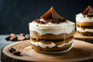 Chocolat caramel bagatelle dans une verre. généré par ai photo