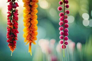 coloré fleurs pendaison de une chaîne. généré par ai photo