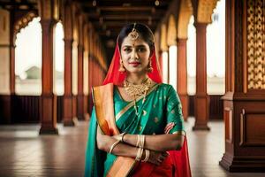 une magnifique Indien femme dans traditionnel tenue. généré par ai photo