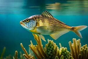 une poisson nager dans le océan avec corail. généré par ai photo