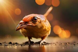 une oiseau avec une gros le bec et rouge yeux. généré par ai photo