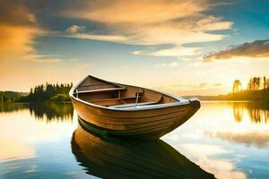 une bateau sur le l'eau à le coucher du soleil. généré par ai photo