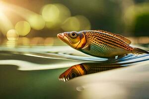 une poisson est flottant sur le l'eau. généré par ai photo