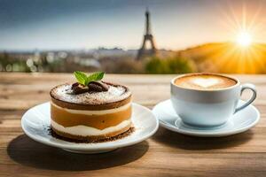 café et dessert dans le Paris ville. généré par ai photo