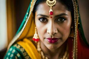 une magnifique Indien femme portant une traditionnel sari. généré par ai photo