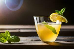 une verre de limonade avec menthe feuilles. généré par ai photo