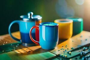 coloré café des tasses sur une tableau. généré par ai photo