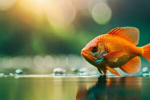 une poisson est permanent sur le l'eau avec une brillant Soleil dans le Contexte. généré par ai photo