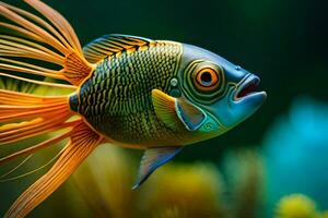 un Orange et Jaune poisson avec longue nageoires. généré par ai photo