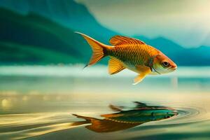 poisson rouge, le ciel, eau, réflexion, réflexion HD fond d'écran. généré par ai photo