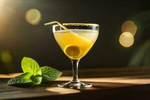 cocktail dans une verre avec une citron tranche. généré par ai photo
