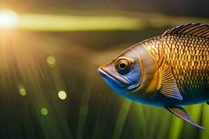 une poisson est nager dans le l'eau. généré par ai photo