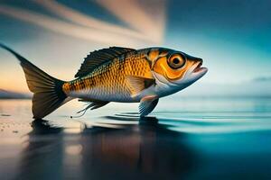 une poisson est nager dans le l'eau. généré par ai photo