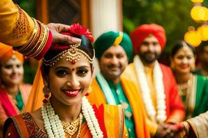 Indien mariage la cérémonie dans Delhi. généré par ai photo