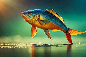 une poisson avec brillant couleurs est permanent sur le l'eau. généré par ai photo