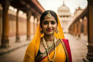 une magnifique Indien femme dans une sari. généré par ai photo