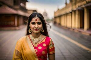 une magnifique Indien femme dans traditionnel tenue. généré par ai photo