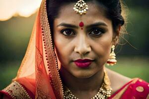 une magnifique Indien femme dans traditionnel tenue. généré par ai photo