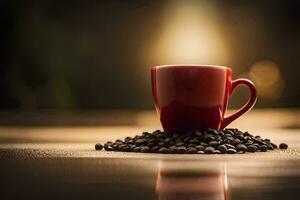 une tasse de café sur une en bois tableau. généré par ai photo