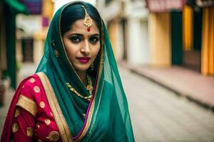 une magnifique Indien femme dans traditionnel tenue. généré par ai photo