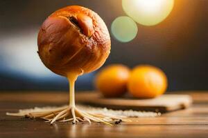 une pièce de pain avec une pièce de fruit sur Haut. généré par ai photo