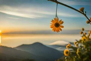 tournesol dans le montagnes. généré par ai photo