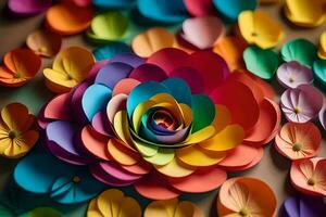 coloré papier fleurs arrangé dans une cercle. généré par ai photo