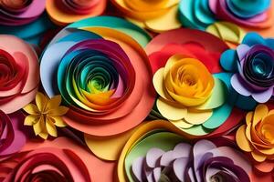 coloré papier fleurs sont arrangé dans une cercle. généré par ai photo