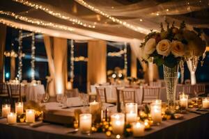 une mariage accueil avec bougies et lumières. généré par ai photo