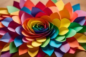 une coloré papier fleur fabriqué de beaucoup différent couleurs. généré par ai photo