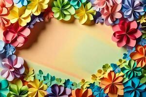 coloré papier fleurs arrangé dans une cœur forme. généré par ai photo