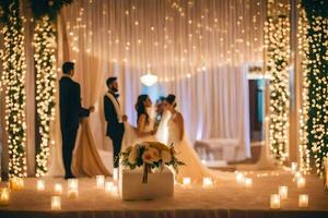 une mariage la cérémonie avec bougies et lumières. généré par ai photo